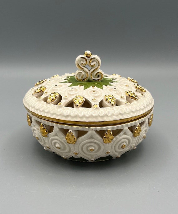 Italian KBNY Reticulated Ceramic Trinket Box
