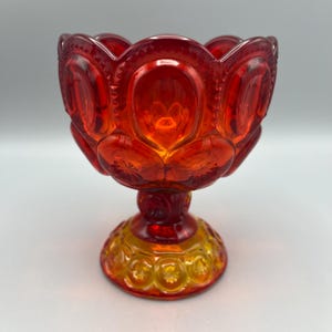 Vintage L.E. Smith Amberina Moon and Star Footed Compote
