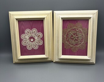 Pair of Framed Handmade Belgium Lace Wall Art