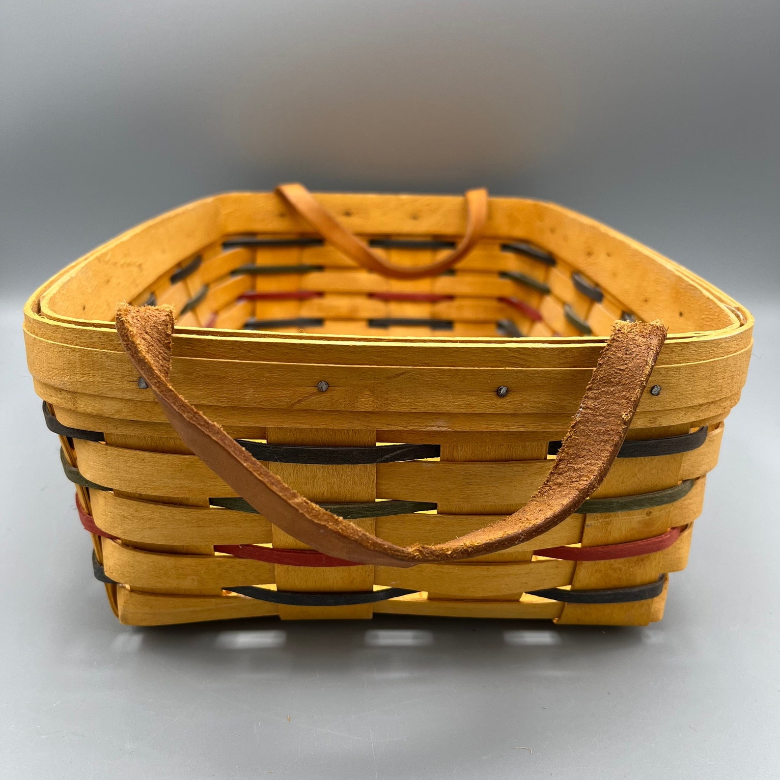 Longaberger Large Rectanglular Basket With Leather Handles Etsy