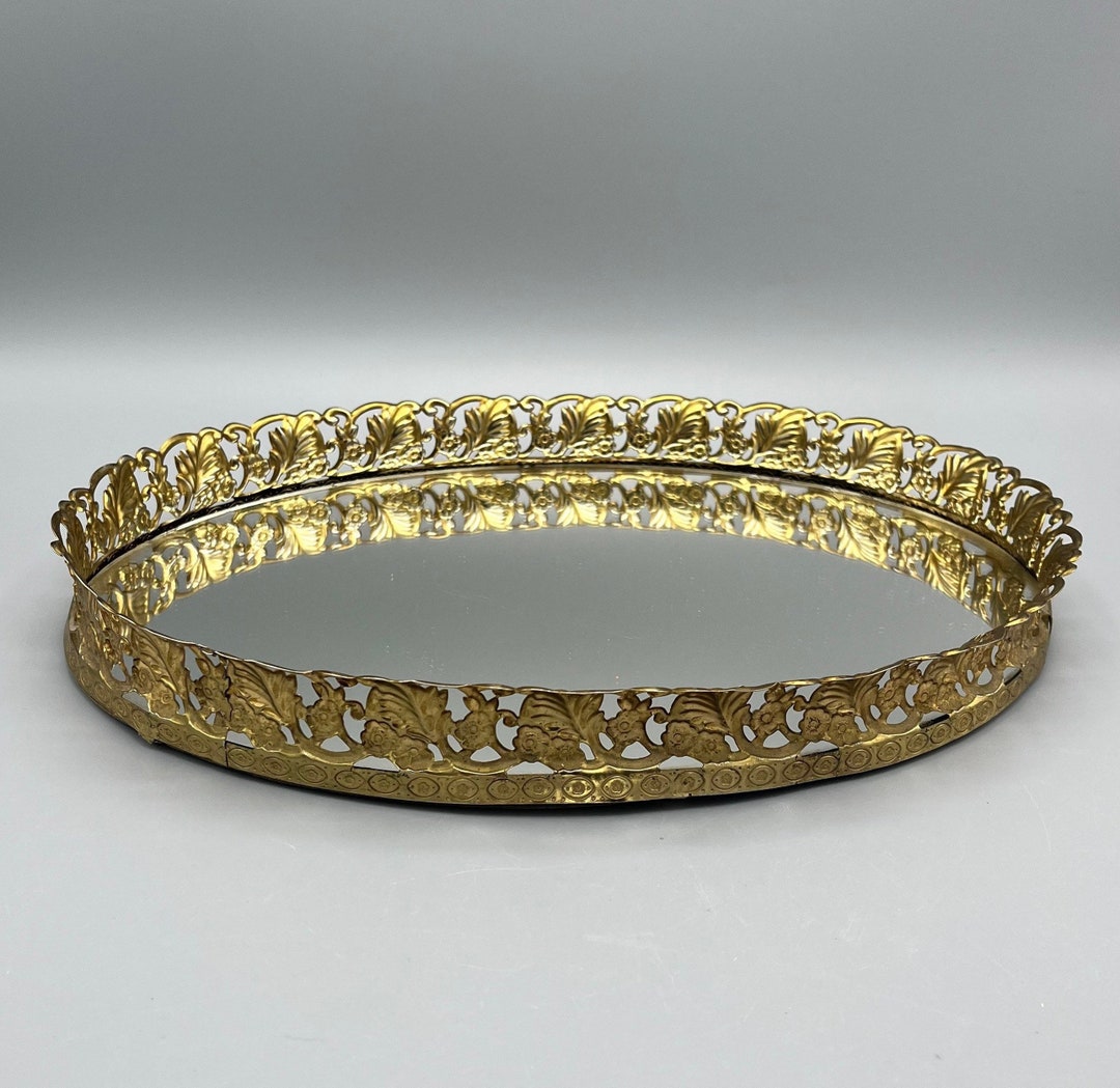 Vintage Oval Dresser Mirror With Metal Filagree Frame Etsy