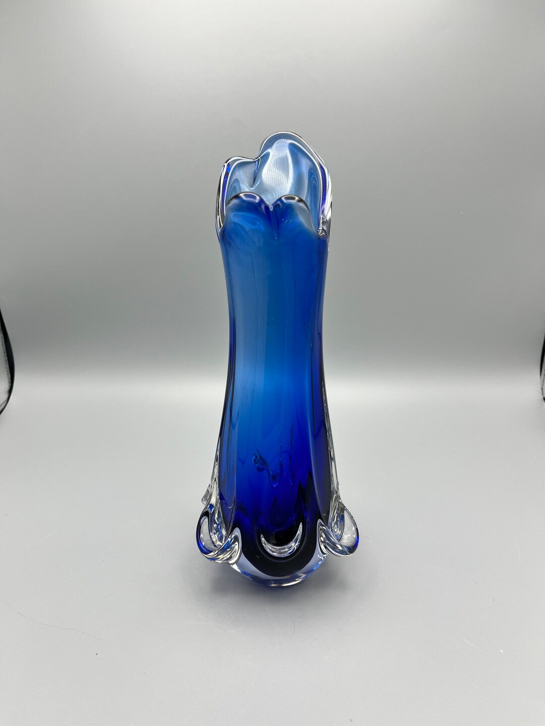 Murano Blue Cased Swung Glass Vase Etsy