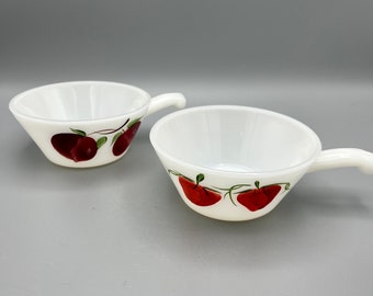 Pair of Fire King Fruit Gay Fad Soup Bowls with Handles