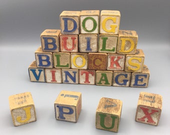 Vintage Wood Alphabet Blocks, ABC Blocks, Wood Blocks