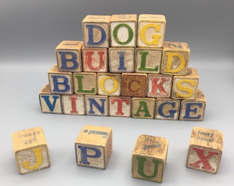 Vintage Wood Alphabet Blocks, ABC Blocks, Wood Blocks