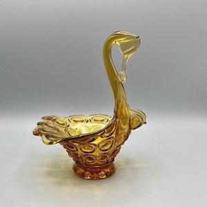 Vintage Amber Swan Candy Dish