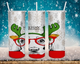 Merry Christmas Cup, Dog tumbler, Holiday Tumbler,