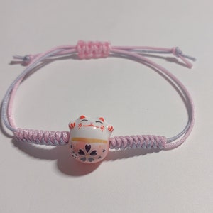 Lucky cat bracelet, lucky knot bracelet, mixed color adjustable bracelet , maneki neko