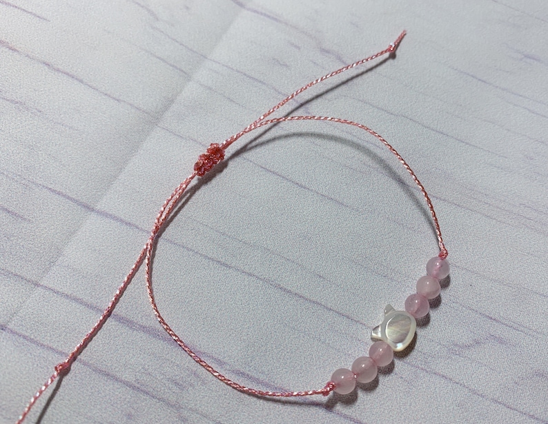 Dainty MOP cat /& rose quartz bracelet adjustable bracelet
