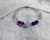 Healing bracelet, aquamarine, rose quartz, clear quartz, amethyst bracelet, mixed gemstone adjustable bracelet