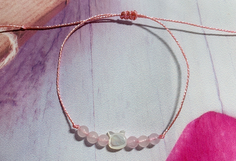 Dainty MOP cat /& rose quartz bracelet adjustable bracelet