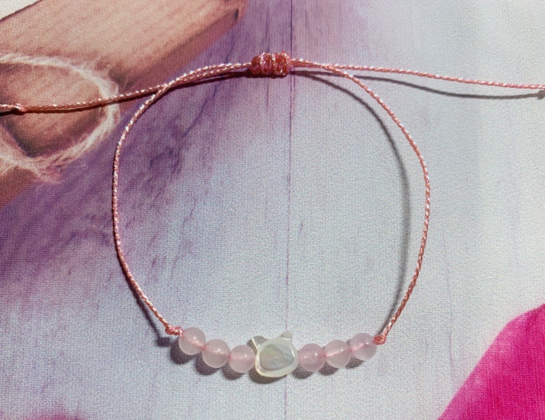 Dainty MOP cat /& rose quartz bracelet adjustable bracelet