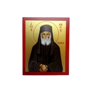 Orthodox Byzantine Miniature Table and Wall Icons of St Paisios, St Porphyrios, St Nectarios, St Cosmas, St Damian and St Panteleimon