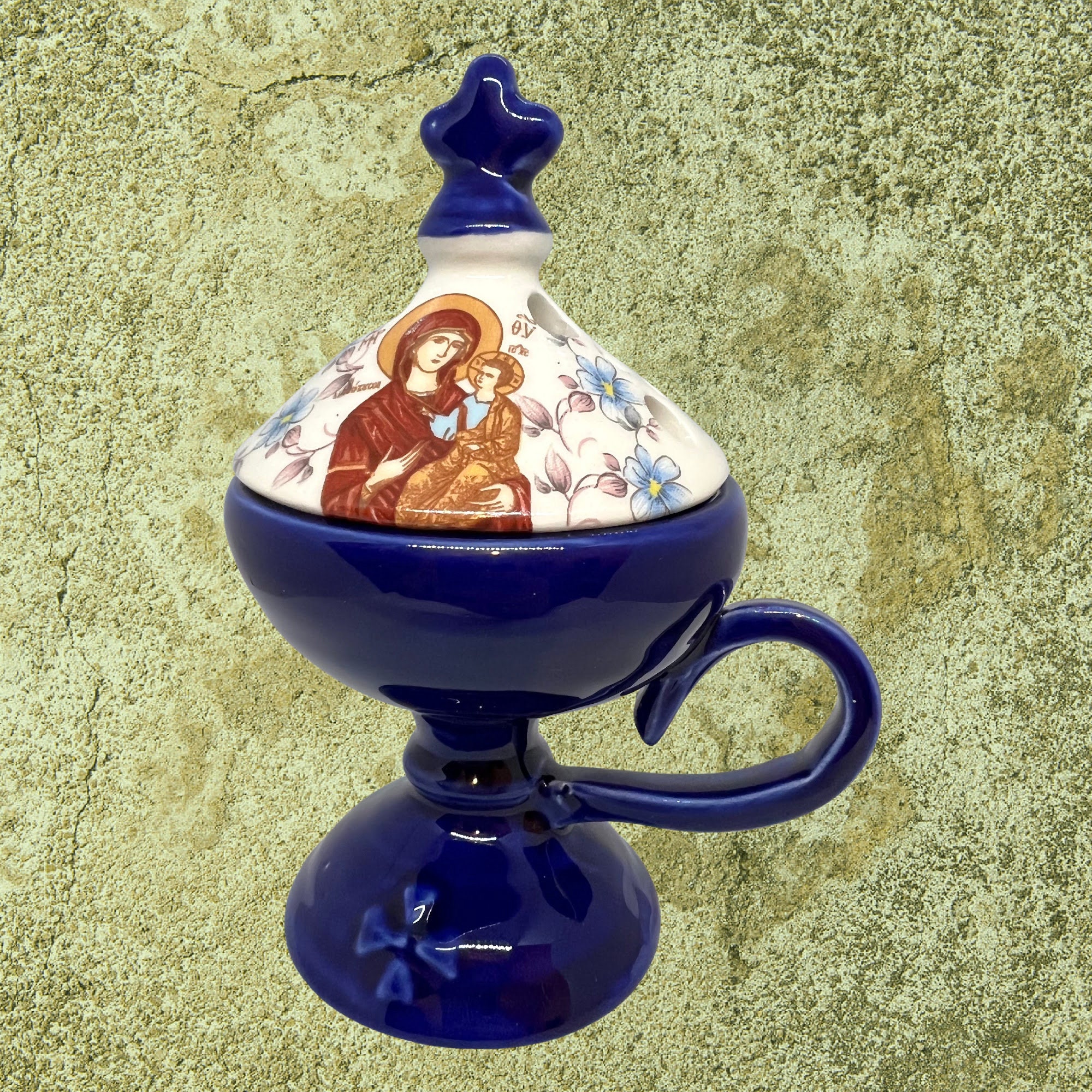Ceramic Holy Theotokos Incense Burner: Orthodox Prayer Corner