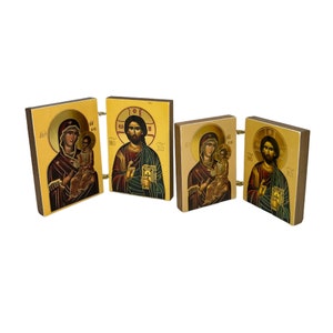 Small Size Orthodox Christian Diptych with Icon of Virgin Mary and Jesus Christ, Father's Day Gift, Graduation Gift, Religious Home Decor