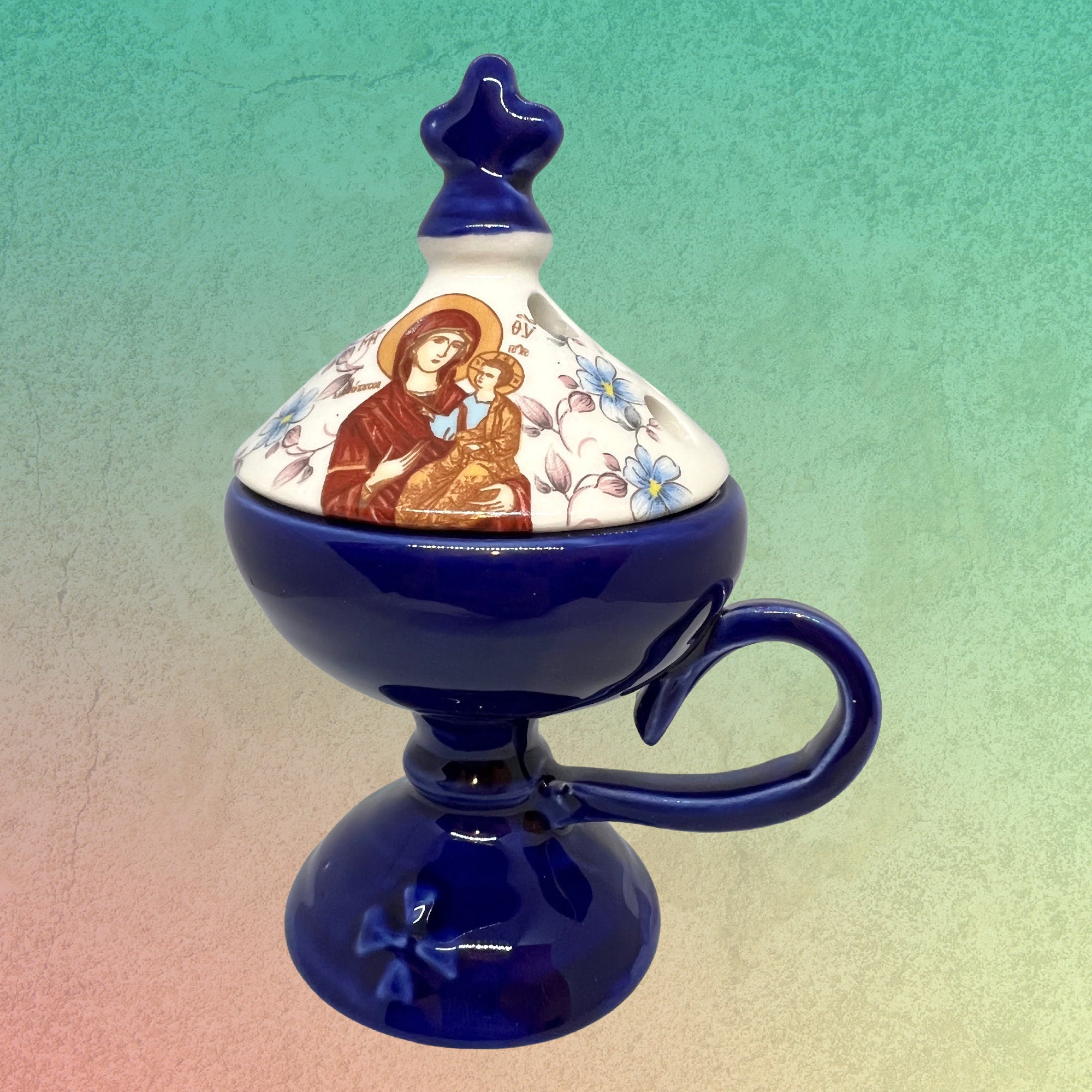 Ceramic Holy Theotokos Incense Burner: Orthodox Prayer Corner