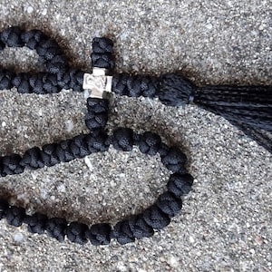 50 Knots Handmade Orthodox Christian Prayer Rope in Black Color with Cross and Tassel, Father&#39;s Day Gift, Mother&#39;s Day Gift, Orthodox Gift