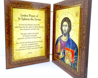 Saint Ephrem the Syrian Lenten Prayer Wooden Diptych, Orthodox Religious Gift, Orthodox Woden Diptych, Easter Gift, Prayer Corner Icon