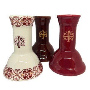 Ceramic Decorative Candle Holder with Orthodox Byzantine Cross for Small Size Candles, Orthodox Ceramic Candle Holder, Orthodox Home Décor