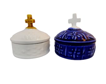Handmade Ceramic Keepsake Box with Cross Lid: Christian Gift