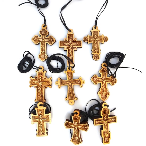 Wooden Orthodox Cross Necklace: Unisex Religious Pendant, Baptism Gift