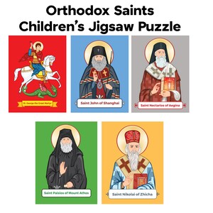 Orthodox Saints Children’s Jigsaw Puzzle, St George, St John of Shanghai, St Nectarios of Aegina, St Paisios, St Nikoali of Zhicha