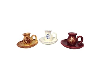 Handmade Greek Orthodox Ceramic Candle Holder: Home Altar Decor