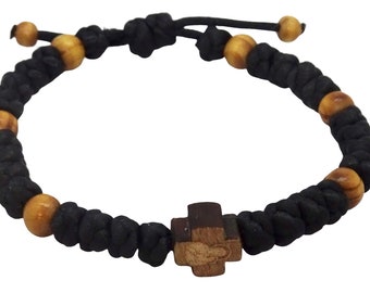 Multicolor adjustable bracelet with wooden Orthodox cross, Faith Cross Adjustable Bracelet, Christian Bracelet, Fashion Jewelry