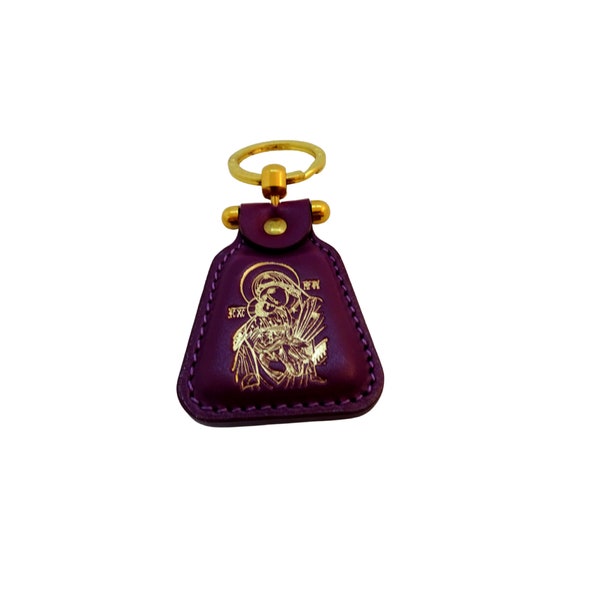 Holy Theotokos Genuine Leather Keychain, Orthodox Christian Gift, Icon Keychain, Car Accessory, Keys Accessories, Orthodox Christmas Gift