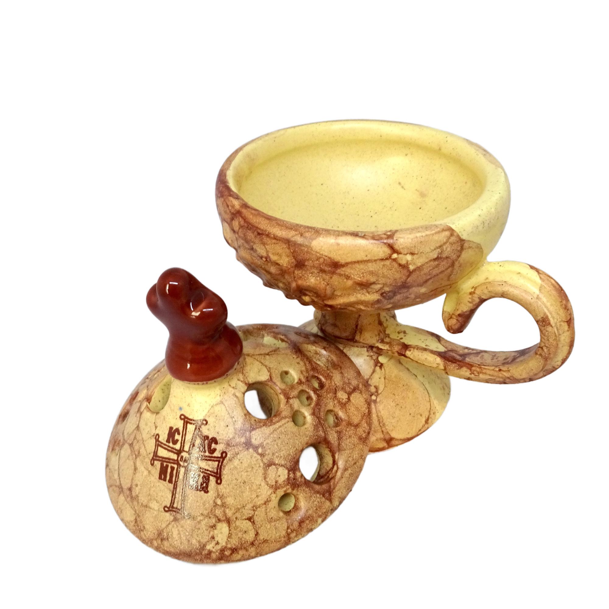 Handmade Ceramic Orthodox Censer: Beige Incense Burner With Cover