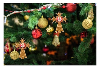 St Nicholas Wooden Cross Ornament: Laser Engraved Orthodox Icon