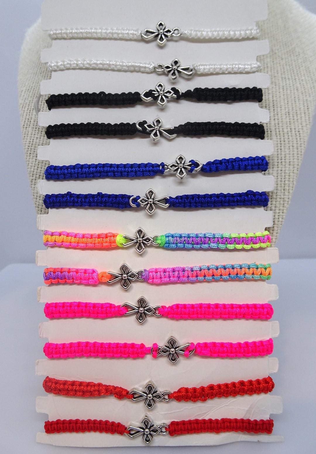 Friendship Bracelet, Adjustable Youth Bracelet With Silvertone Cross