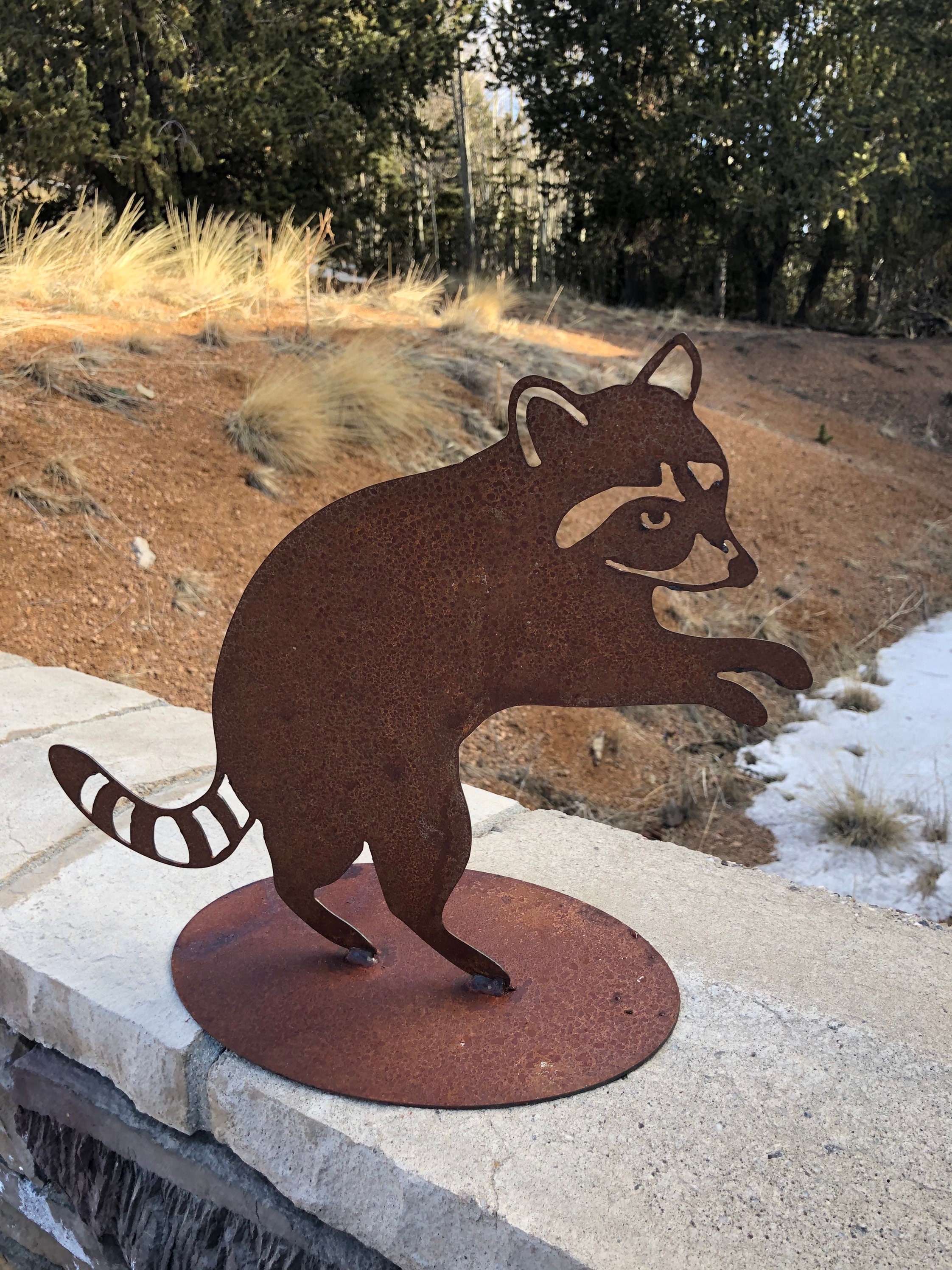Rustic Metal Racoon Rusty yard art. Free Shipping Etsy