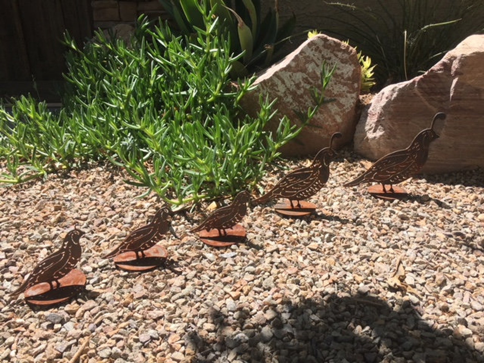 Rustic Metal Quail Family Set of 5 Rusted Yard Southwest Decor Art Free