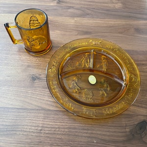 Tiara Glass Amber Nursery Rhyme Plate and Cup