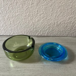 Small Vintage Blue and Green Glass Ashtrays