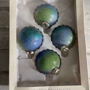 Set of 4 Glass Ombré Blue and Green Ornaments