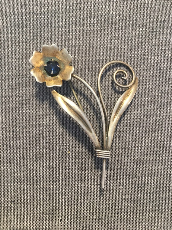 Sterling with Blue Sapphire Brooch