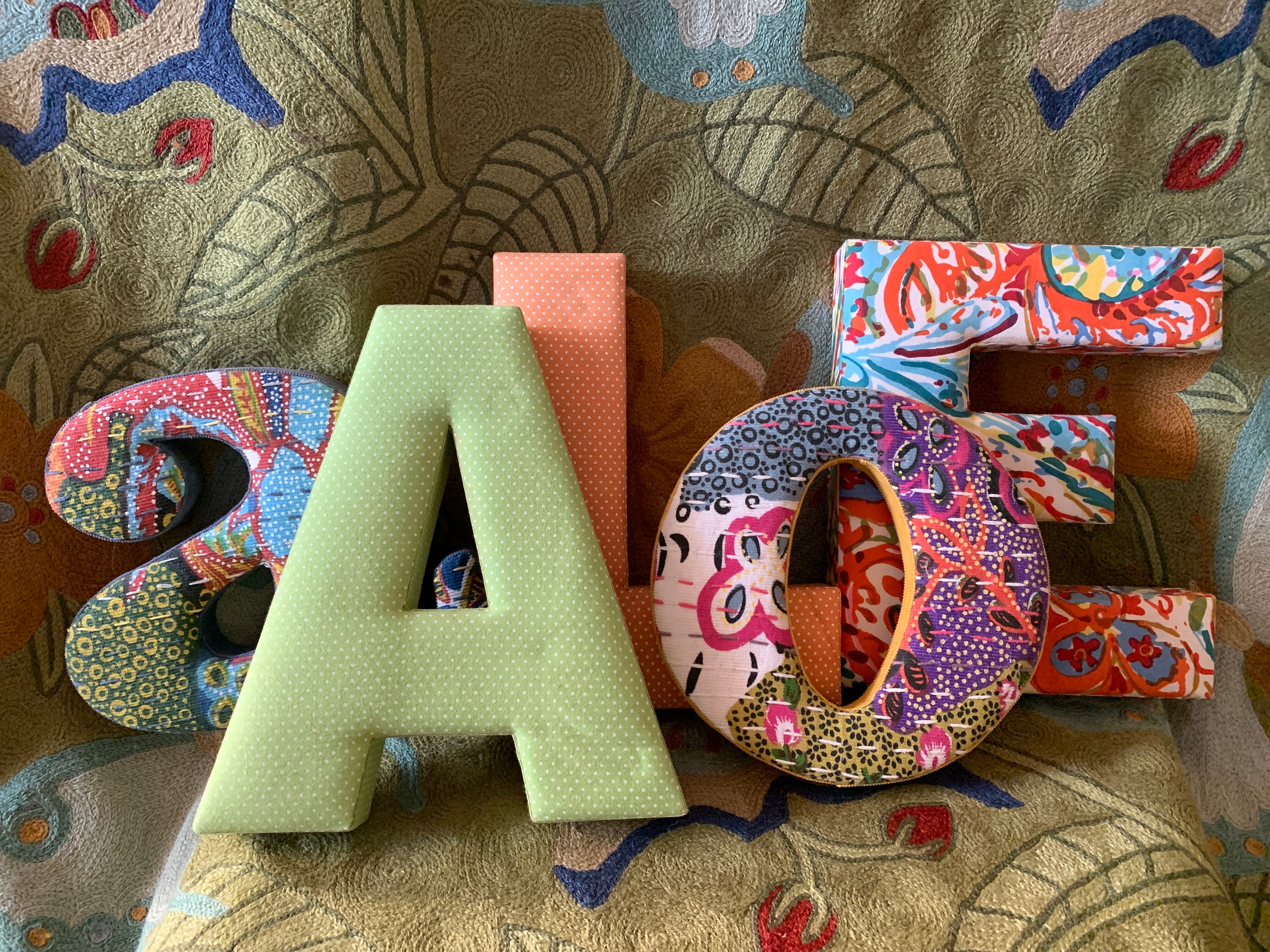 A L O E H U N Anthropologie Fabric Letters