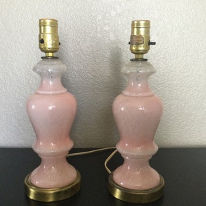 Pair of Handblown Glass l Pink and White Lamps