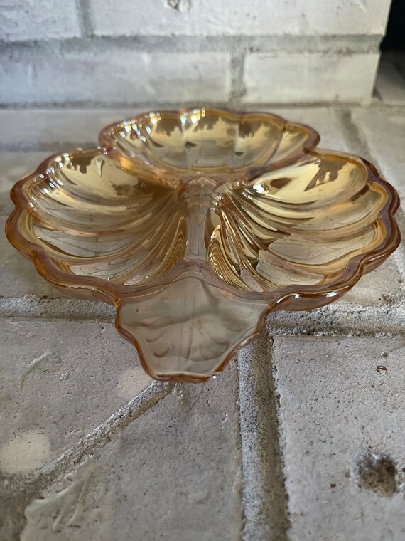 Vintage Marigold Carnival Glass Flower Dish - image 5