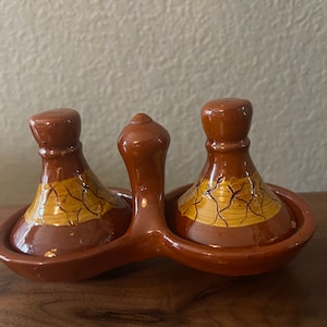 Vintage Glazed Terra Cotta Spice Salt and Pepper Cellar