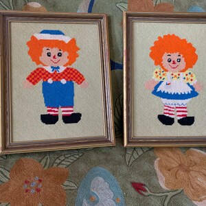 Vintage Needlepoint Raggedy Ann and Andy Pictures