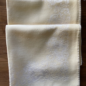 Set of 6 Vintage Pale Yellow Italian Damask Cloth Napkins