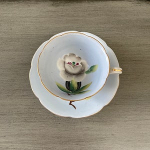 Handpainted Fern Japan Teacup and Saucer