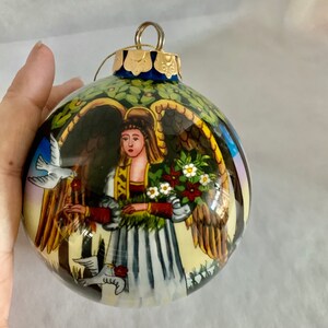 Large Hand Painted Ornament With Angel and Doves