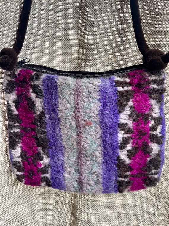 Beautiful Handmade Karen Meyers Wool Purse With V… - image 1