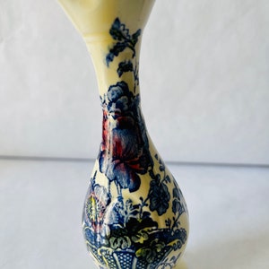 Ironstone small bud vase Charlotte Royal Crownford Staffordshire England White with Blue and Purple Design