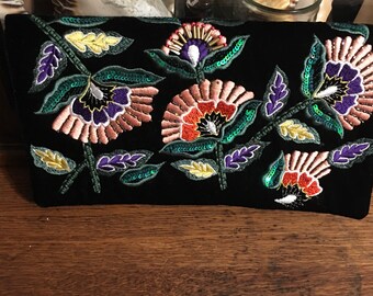 Hand Embroidery Black Velvet Clutch