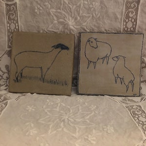 2 Handmade Sheep Tiles